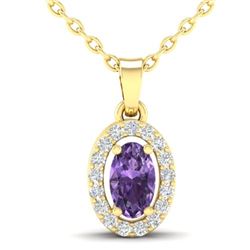 0.36 CTW Amethyst & Micro Pave VS/SI Diamond Necklace Halo 18K Yellow Gold - REF-25H3A - 21312