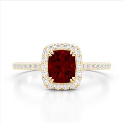 1.25 CTW Garnet & Micro Pave VS/SI Diamond Halo Ring 10K Yellow Gold - REF-33W3F - 22905