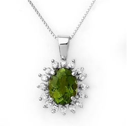 3.55 CTW Green Tourmaline & Diamond Necklace 18K White Gold - REF-98A5X - 10797