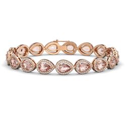 16.59 CTW Morganite & Diamond Halo Bracelet 10K Rose Gold - REF-388H2A - 41103