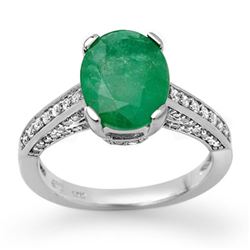 3.20 CTW Emerald & Diamond Ring 14K White Gold - REF-70M9H - 11871