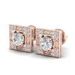 1.63 CTW VS/SI Diamond Solitaire Art Deco Stud Earrings 18K Rose Gold - REF-254F5N - 37269