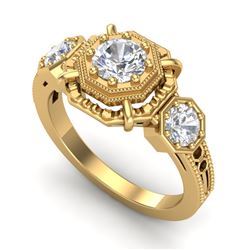 1.01 CTW VS/SI Diamond Solitaire Art Deco 3 Stone Ring 18K Yellow Gold - REF-200F2N - 36883