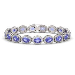 21.35 CTW Tanzanite & Diamond Halo Bracelet 10K White Gold - REF-353W6F - 40610