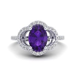 2 CTW Amethyst & Micro Pave VS/SI Diamond Ring 10K White Gold - REF-33W3F - 20970