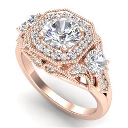 2.11 CTW VS/SI Diamond Solitaire Art Deco 3 Stone Ring 18K Rose Gold - REF-490A9X - 37329