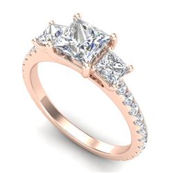 2.14 CTW Princess VS/SI Diamond Art Deco 3 Stone Ring 18K Rose Gold - REF-454H5A - 37206