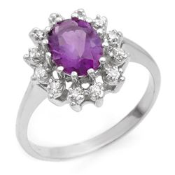 1.19 CTW Amethyst & Diamond Ring 10K White Gold - REF-21M8H - 12417