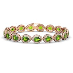 16.08 CTW Peridot & Diamond Halo Bracelet 10K Rose Gold - REF-312F2N - 41118