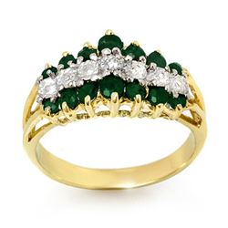 1.0 CTW Emerald & Diamond Ring 10K Yellow Gold - REF-27N8Y - 12542