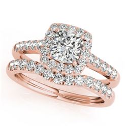 1.45 CTW Certified VS/SI Cushion Diamond 2Pc Set Solitaire Halo 14K Rose Gold - REF-250A2X - 31335