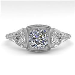 0.50 CTW Certified VS/SI Cushion Diamond Engagement Ring Deco 18K White Gold - REF-113F8N - 36027
