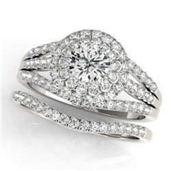 1.41 CTW Certified VS/SI Diamond 2Pc Wedding Set Solitaire Halo 14K White Gold - REF-157W6F - 30981