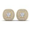 2 CTW Princess VS/SI Diamond Art Deco Stud Micro Halo Earrings 14K Yellow Gold - REF-255N3Y - 30449