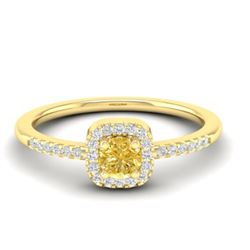 0.45 CTW Citrine & Micro Pave VS/SI Diamond Ring Designer Halo 18K Yellow Gold - REF-27W8F - 21373