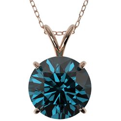 2.50 CTW Certified Intense Blue SI Diamond Solitaire Necklace 10K Rose Gold - REF-575A8X - 33247
