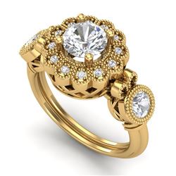 1.5 CTW VS/SI Diamond Solitaire Art Deco 3 Stone Ring 18K Yellow Gold - REF-300M2H - 37060