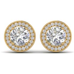 1.85 CTW I-SI Diamond Solitaire Art Deco Micro Stud Halo Earrings 14K Yellow Gold - REF-327M3H - 303