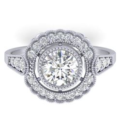 1.55 CTW Certified VS/SI Diamond Solitaire Art Deco Ring 14K White Gold - REF-367K3W - 30537