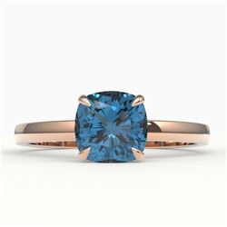 1.50 CTW Cushion Cut London Blue Topaz Designer Ring 14K Rose Gold - REF-21X3T - 22148