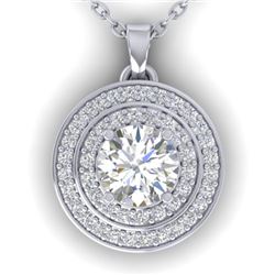 0.9 CTW Certified VS/SI Diamond Art Deco Halo Necklace 14K White Gold - REF-116F4N - 30369