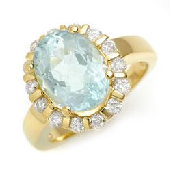 4.65 CTW Aquamarine & Diamond Ring 10K Yellow Gold - REF-90N8Y - 11250