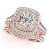 Image 1 : 1.93 CTW Certified VS/SI Diamond 2Pc Wedding Set Solitaire Halo 14K Rose Gold - REF-223W6F - 30910