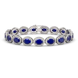 22.89 CTW Sapphire & Diamond Halo Bracelet 10K White Gold - REF-291A5X - 40607