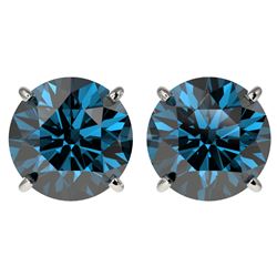 4 CTW Certified Intense Blue SI Diamond Solitaire Stud Earrings 10K White Gold - REF-679W9F - 33137