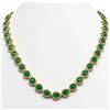 45.93 CTW Emerald & Diamond Halo Necklace 10K Yellow Gold - REF-674T2M - 41044