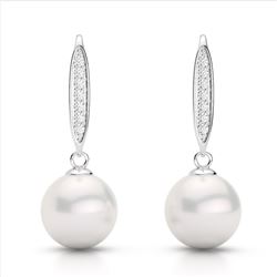 0.18 CTW Micro VS/SI Diamond & White Pearl Designer Earrings 18K White Gold - REF-34H5A - 22636