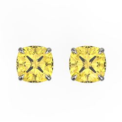 3 CTW Cushion Cut Citrine Designer Solitaire Stud Earrings 18K White Gold - REF-29H3A - 21738