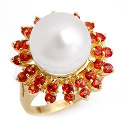 1.50 CTW Red Sapphire & Pearl Ring 10K Yellow Gold - REF-54K9W - 10444