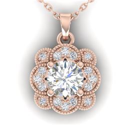 0.75 CTW I-SI Diamond Solitaire Art Deco Necklace 14K Rose Gold - REF-104M8H - 30517