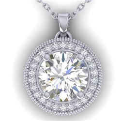 2 CTW I-SI Diamond Solitaire Art Deco Micro Halo Necklace 14K White Gold - REF-559X6T - 30531