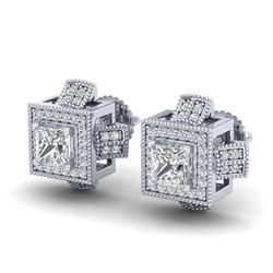 1.73 CTW Princess VS/SI Diamond Micro Pave Stud Earrings 18K White Gold - REF-254Y5K - 37184