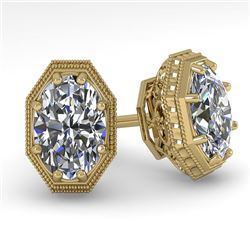 1.0 CTW VS/SI Oval Cut Diamond Stud Solitaire Earrings 18K Yellow Gold - REF-169W3F - 35959