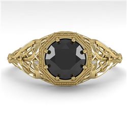 1.0 CTW Black Certified Diamond Engagement Ring Deco Size 7 18K Yellow Gold - REF-65M3H - 36037