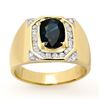 3.10 CTW Blue Sapphire & Diamond Men's Ring 14K Yellow Gold - REF-104X5T - 13482
