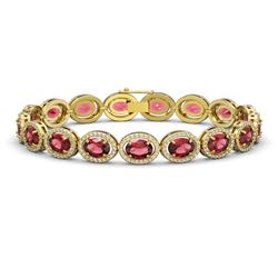 21.71 CTW Tourmaline & Diamond Halo Bracelet 10K Yellow Gold - REF-338X9T - 40621