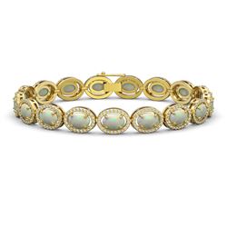 14.24 CTW Opal & Diamond Halo Bracelet 10K Yellow Gold - REF-298X2T - 40618