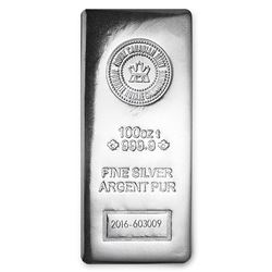 One piece 100 oz 0.999 Fine Silver Bar Royal Canadian Mint-97758