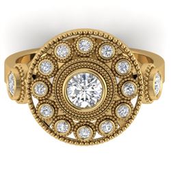 0.85 CTW Certified VS/SI Diamond Art Deco 3 Stone Ring 14K Yellow Gold - REF-118F2N - 30473