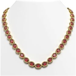 49.46 CTW Tourmaline & Diamond Halo Necklace 10K Yellow Gold - REF-763M6H - 40573