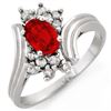 Image 1 : 1.0 CTW Red Sapphire & Diamond Ring 10K White Gold - REF-27A8X - 10528