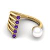 Image 2 : 0.75 CTW Amethyst & White Pearl Designer Ring 14K Yellow Gold - REF-27H3A - 20857
