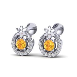 0.40 CTW Citrine & Micro Pave VS/SI Diamond Halo Solitaire Earrings 18K White Gold - REF-23T3M - 200