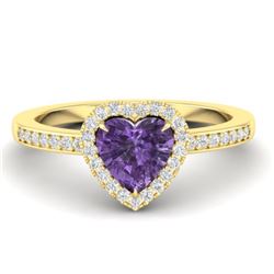 1 CTW Amethyst & Micro Pave Ring Heart Halo 14K Yellow Gold - REF-33M6H - 21401