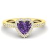 Image 1 : 1 CTW Amethyst & Micro Pave Ring Heart Halo 14K Yellow Gold - REF-33M6H - 21401