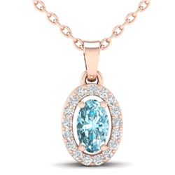 0.40 CTW Sky Blue Topaz & Micro Pave VS/SI Diamond Necklace Halo 14K Rose Gold - REF-22Y2K - 21313